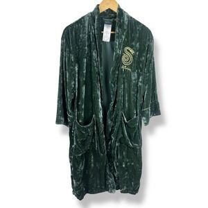 Pottery Barn Teen Harry Potter Slytherin Crushed Velvet Robe Green Gold Hogwarts